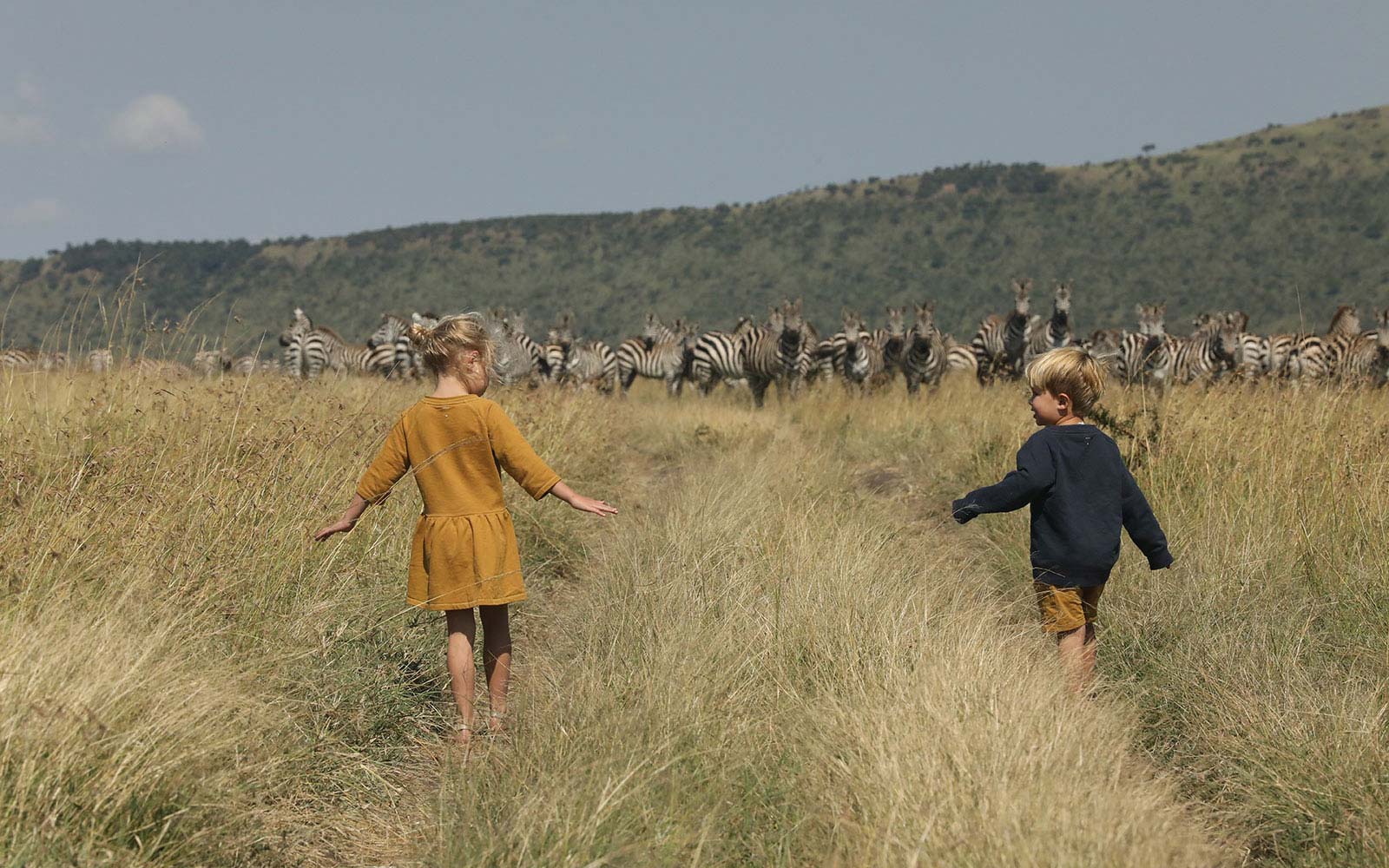 Children in tall prairie grass